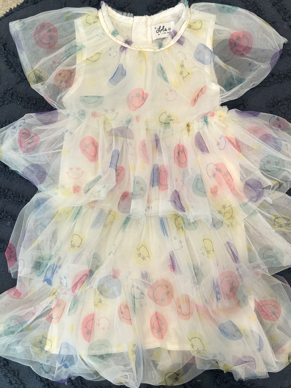 Lola + The Boys Sheer Tulle Multi-Color Smile Print Dress